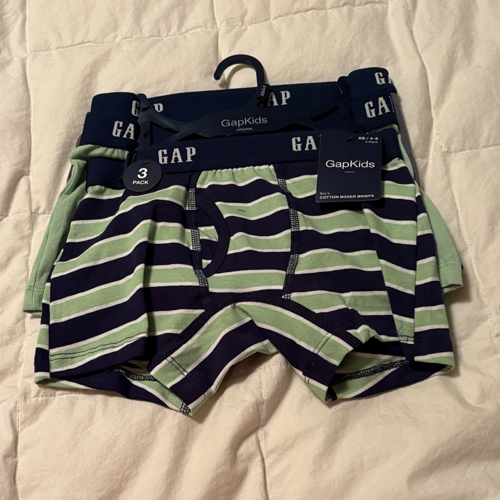 GAP Boys Navy and Light Green Striped Boxer Briefs - 3 Pack